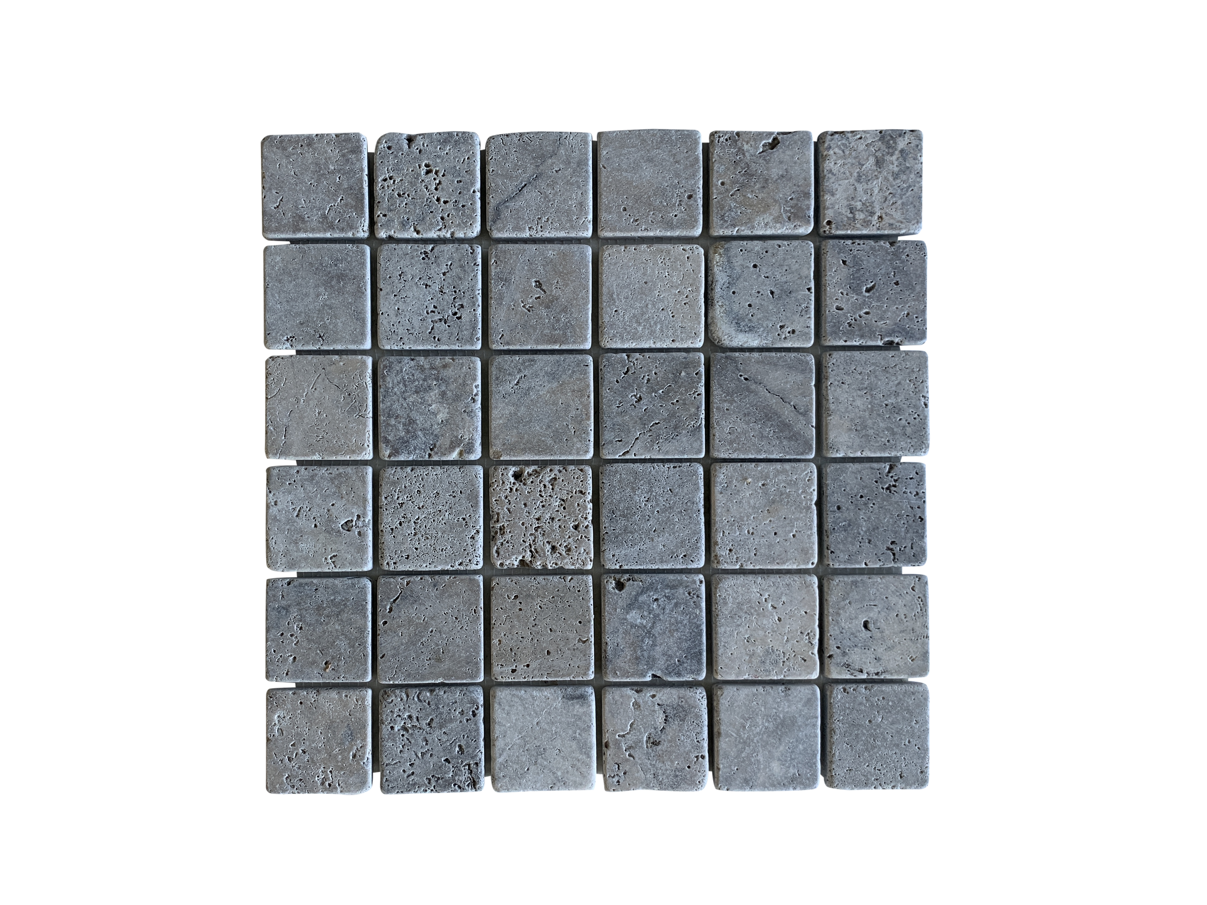 SILVER TRAVERTINE MOSAIC TUMBLED SQUARE 2